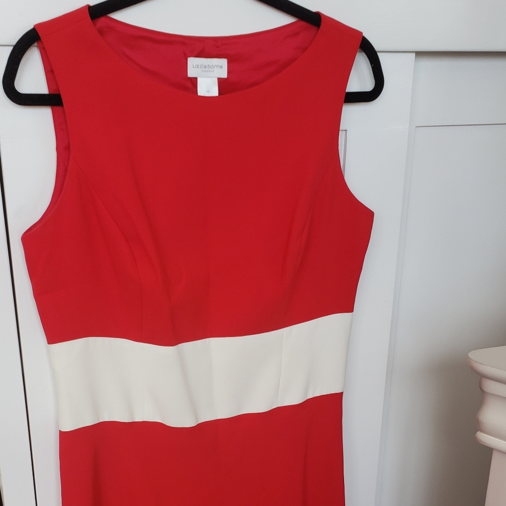 Red Dress with White Stripe at Waist